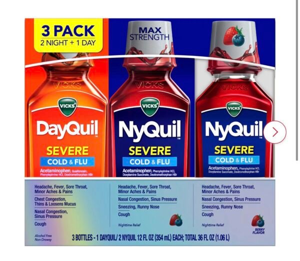 Vicks DayQuil & NyQuil Severe Cold & Flu Liquid Medicine Combo Pack, 3 ...