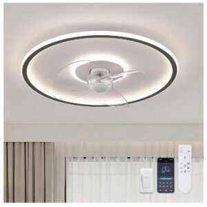 LUDOMIDE Ventilador de techo de montaje empotrado de 20 pulgadas con luces y control remoto, 6 velocidades de viento, LED regulable para dormitorio, habitación de niños y sala de estar
